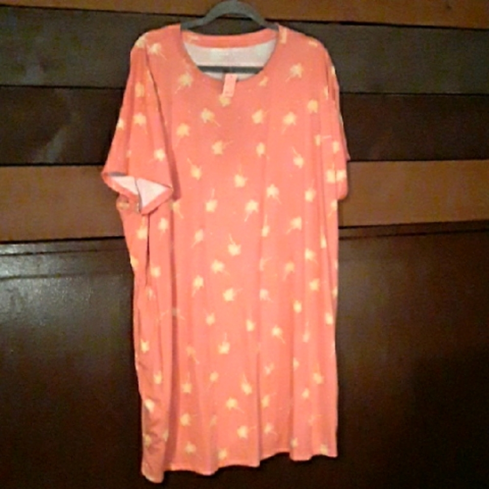 Joyspun 2x-3× Coral & Yellow Palm Trees With Pockets Nightgown